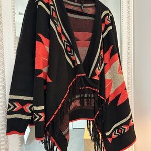 Black and Coral Fringe Sweater